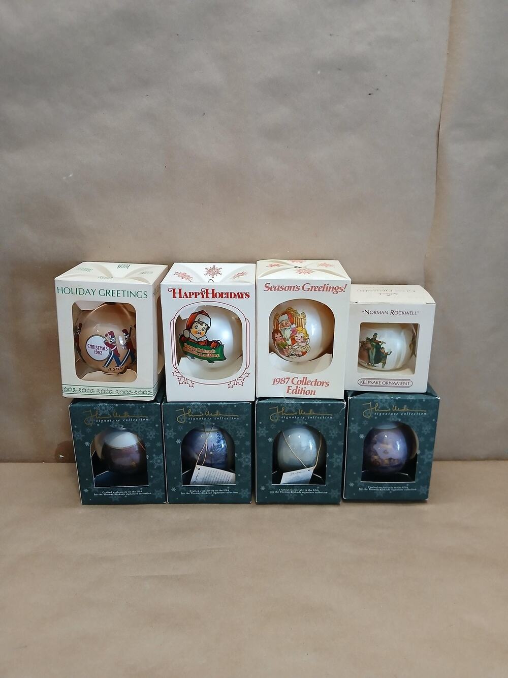 Vintage Christmas Ornaments Lot Thomas Kinkade Norman Rockwell 1980s #4528